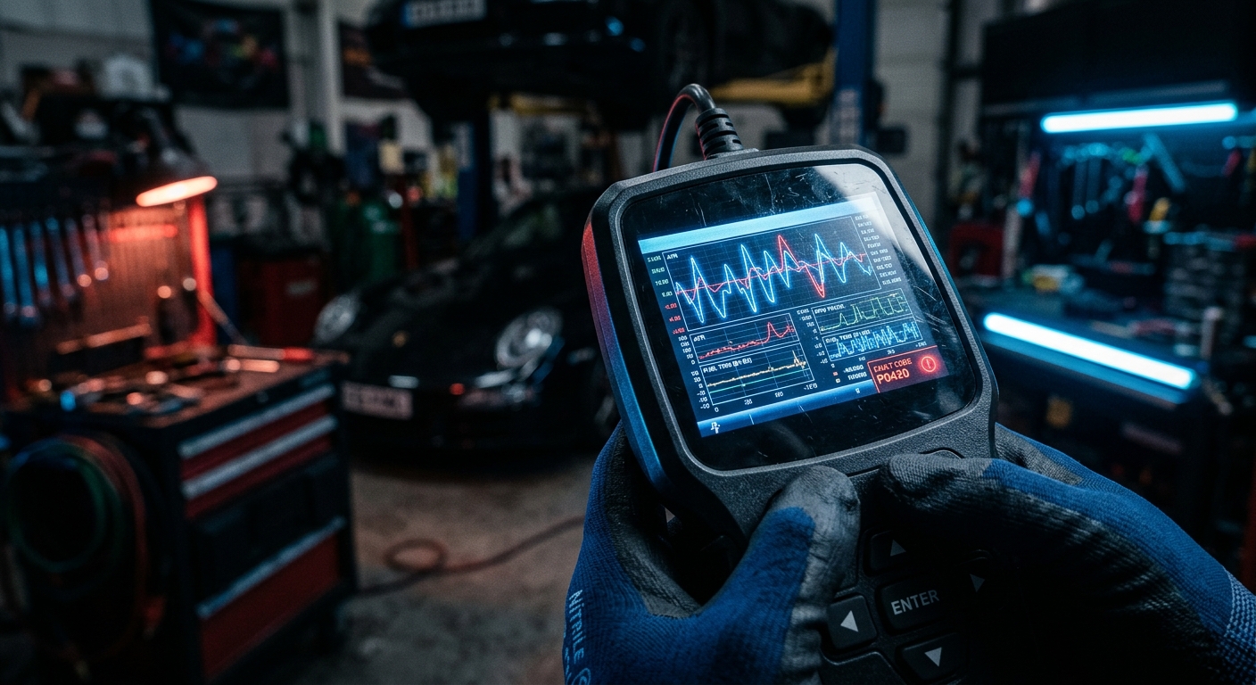 Tecnico Carfix con scanner diagnostico OBD durante una rimappatura centralina in officina a Baricella